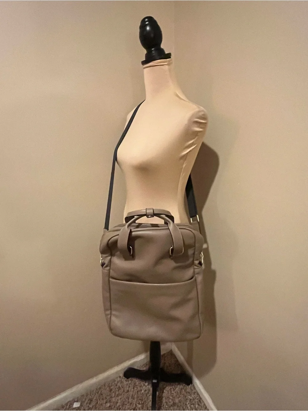 Like New Bugatti Taupe Faux-Leather Convertible Backpack Messenger